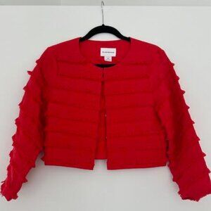Club Monaco Red Linen Layered Fringe Bolero Jacket  Size S/P
